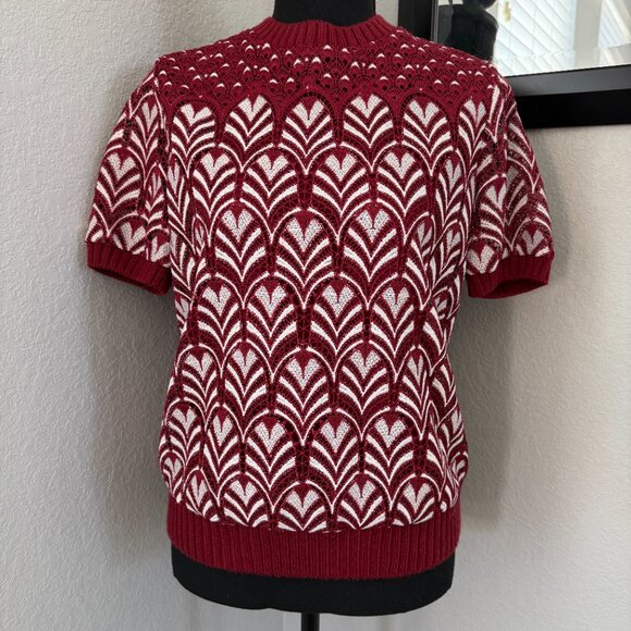 DANIEL RAINN Anthropologie Burgundy Lace Short Sleeve Sweater Small - Picture 4 of 12